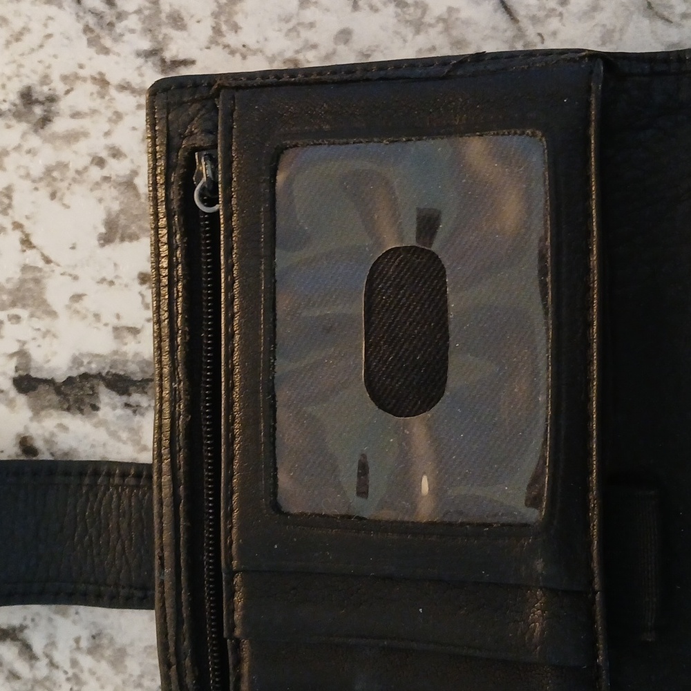 Vintage 90s Fossil Black Leather Wallet Checkbook Holder - Picture 9 of 11